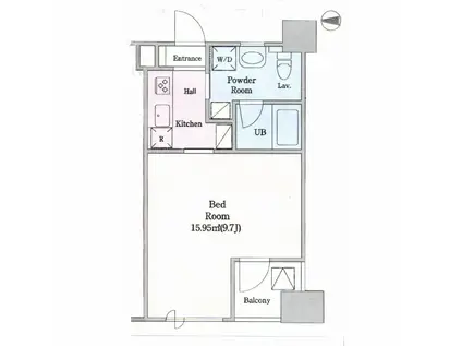 デザイナーズ ワインレッドの色の部屋 クォーツマンション(1K/4階)の間取り写真