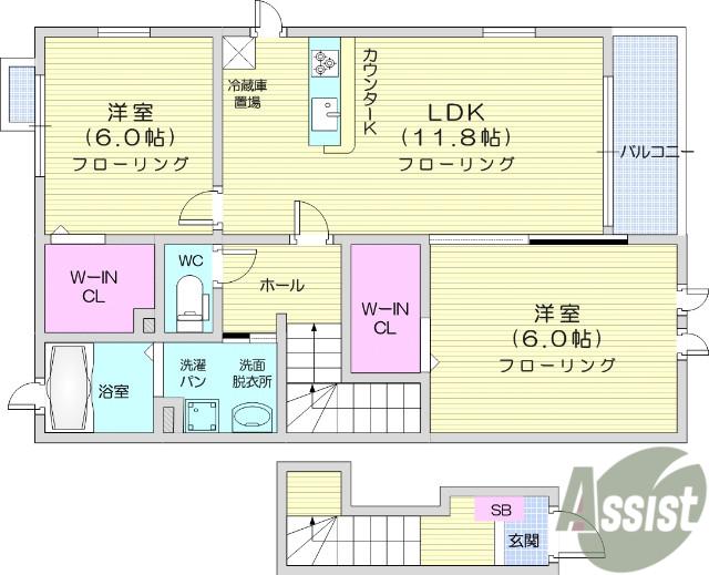ホ-プヒルズ6番館(2LDK/2階)の間取り写真