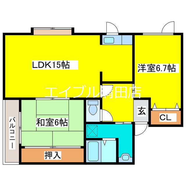 アベニール平岡(2LDK/2階)の間取り写真