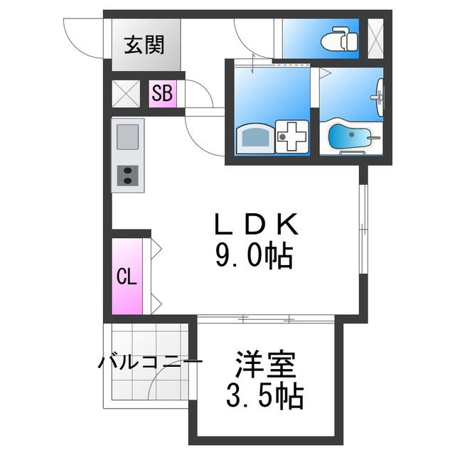 グローハイツ喜連サウス(1LDK/1階)の間取り写真