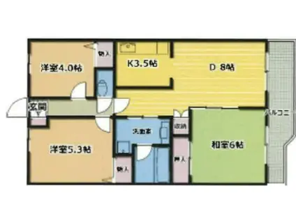 パークサイドテラス千人町(3DK/3階)の間取り写真