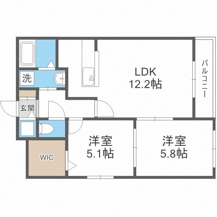 ベルクレール琴似(2LDK/5階)の間取り写真