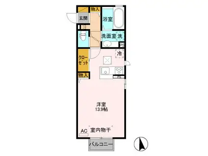 ポレール神山(ワンルーム/1階)の間取り写真