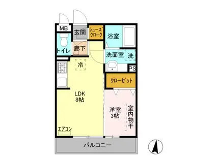 ブルースカイ(1LDK/1階)の間取り写真