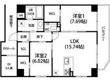 GRAN DUKE黒川(2LDK/10階)の間取り写真