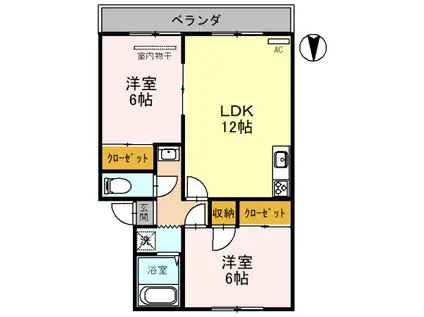 レークハイツ伊庭II(2LDK/2階)の間取り写真