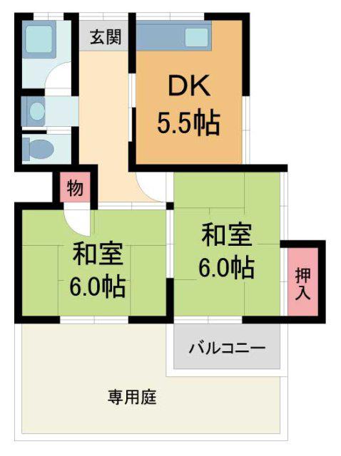阪急宝塚線 石橋阪大前駅 徒歩6分 1階建 築42年(2DK/1階)の間取り写真