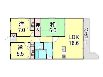 コスモ舞子坂 弐番館(3LDK/4階)の間取り写真