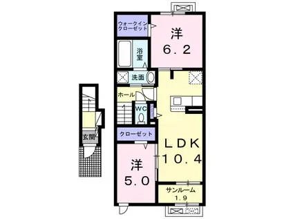 プラシード緑町IIIB(2LDK/2階)の間取り写真