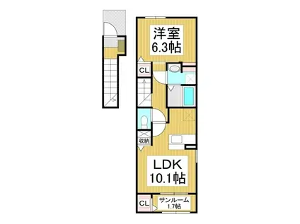 かがやき(1LDK/2階)の間取り写真