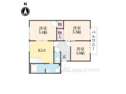 阪和阪手ドミールA(3K/2階)の間取り写真