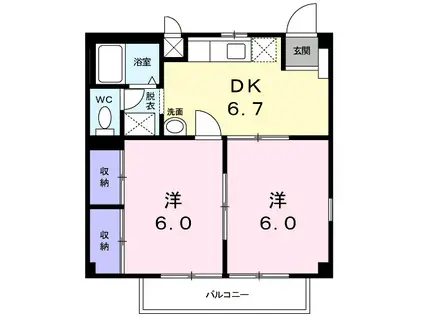 ラングウッドA(2DK/1階)の間取り写真