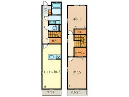 アムール細野(2LDK/1階)の間取り写真