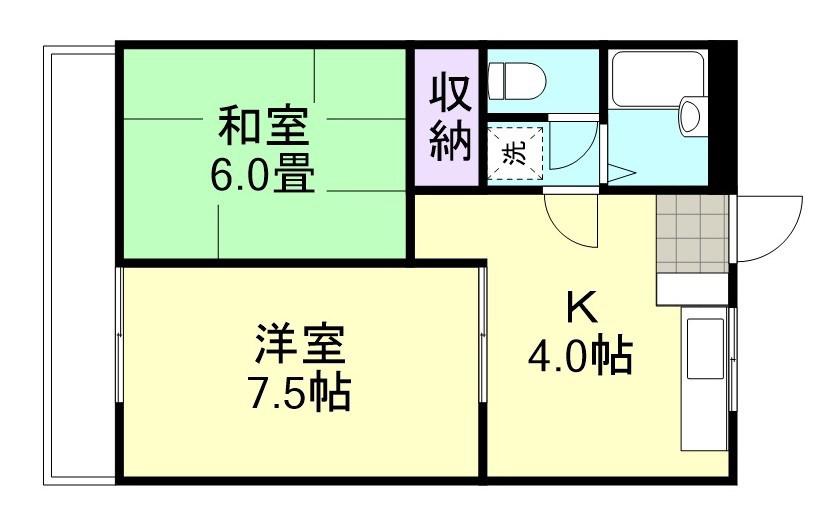 グランドールマンション(2DK/2階)の間取り写真
