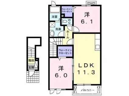 ラ・トゥール 雅(2LDK/2階)の間取り写真