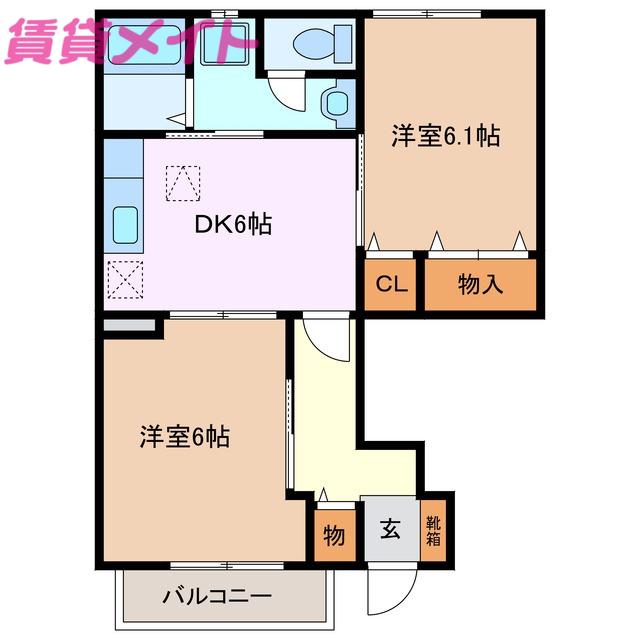 レジデンス鵜之森(2DK/1階)の間取り写真