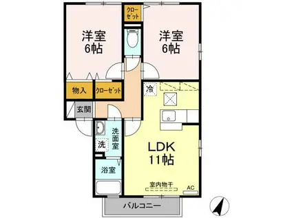 エーデルハイムI(2LDK/1階)の間取り写真