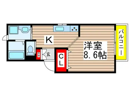 シンシア6番館(1K/3階)の間取り写真