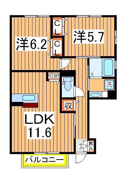 ボナール酒井根 1号棟(2LDK/1階)の間取り写真