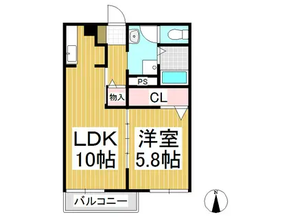 ル・シャーレ古里(1LDK/2階)の間取り写真