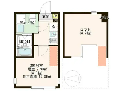 GRAN FELICIA六町(1K/2階)の間取り写真