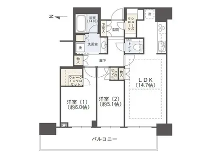 グランドメゾン新梅田タワー THE CLUB RESIDENCE(2LDK/33階)の間取り写真