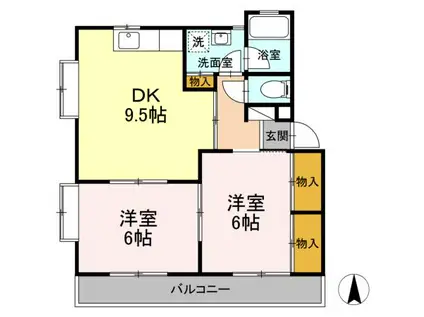 カレントK01(2DK/2階)の間取り写真