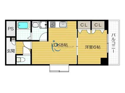 ラ・ポーエあき(1LDK/6階)の間取り写真