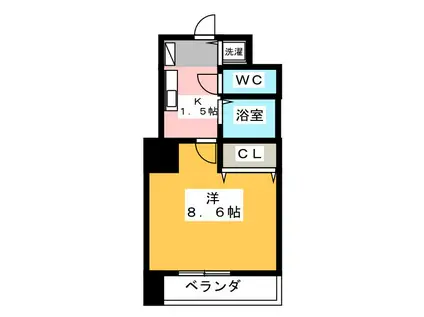 ウエストコート(1K/6階)の間取り写真