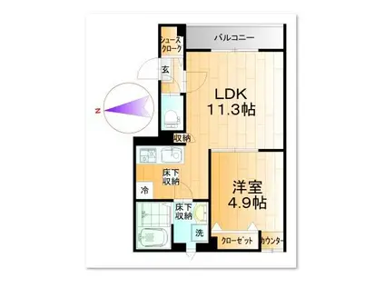 ルーナ ルークス(1LDK/1階)の間取り写真