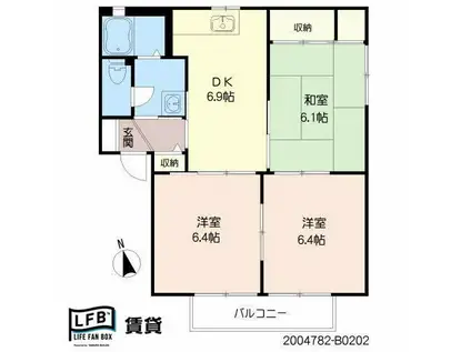 ロードサイド到津(3DK/2階)の間取り写真