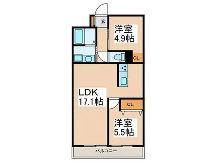 ルモントワール青葉(2LDK/4階)の間取り写真