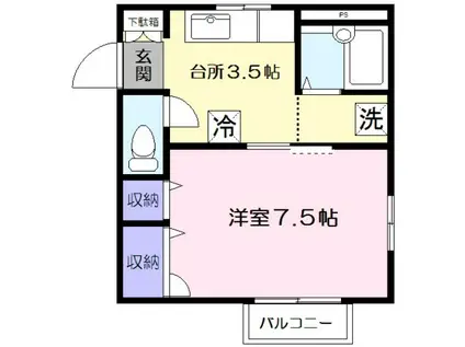 ウエストヒルズI(1K/2階)の間取り写真