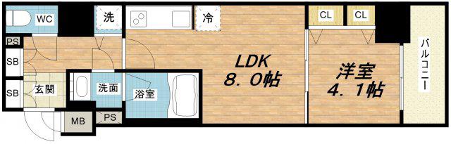RISING MAISON 本町橋(1LDK/2階)の間取り写真
