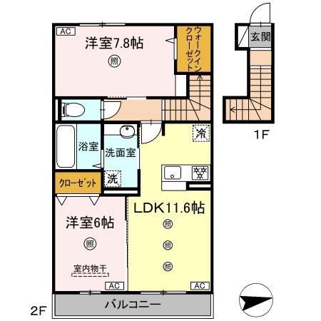 カルムハウス上代(2LDK/2階)の間取り写真
