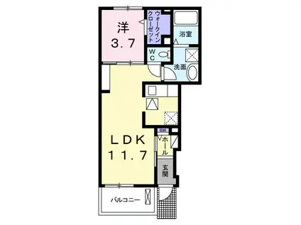 サンカスターニエ 相生町 1LDK(1LDK/1階)の間取り写真