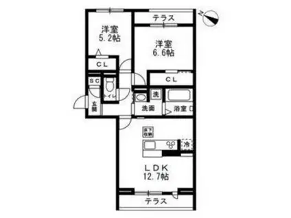 フルール(2LDK/2階)の間取り写真