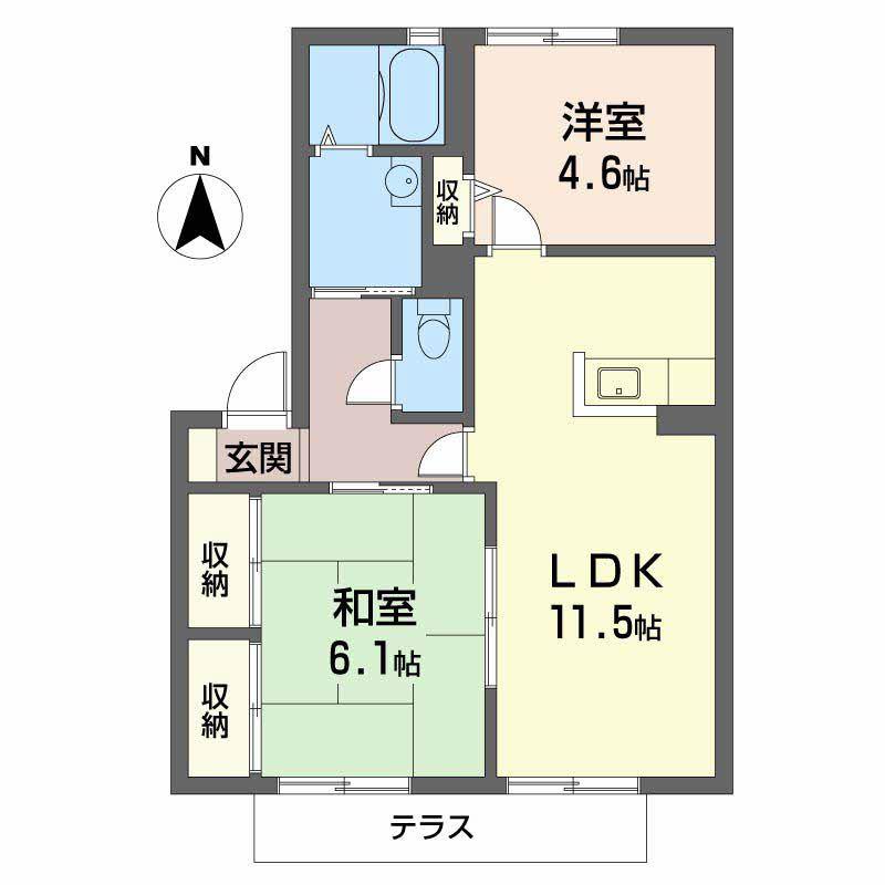 グランブルーD(2LDK/1階)の間取り写真