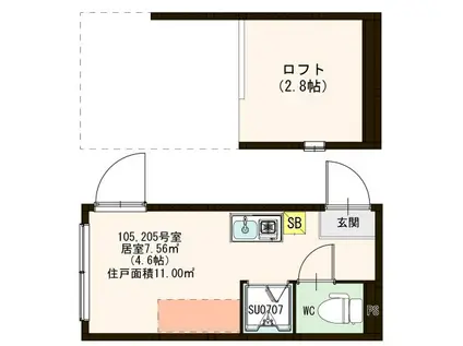 ハーモニーガーデン志茂(ワンルーム/2階)の間取り写真