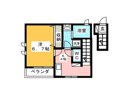 パレットハウスII(1K/2階)の間取り写真