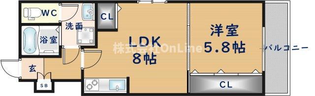 エクセレント久宝園(1LDK/2階)の間取り写真