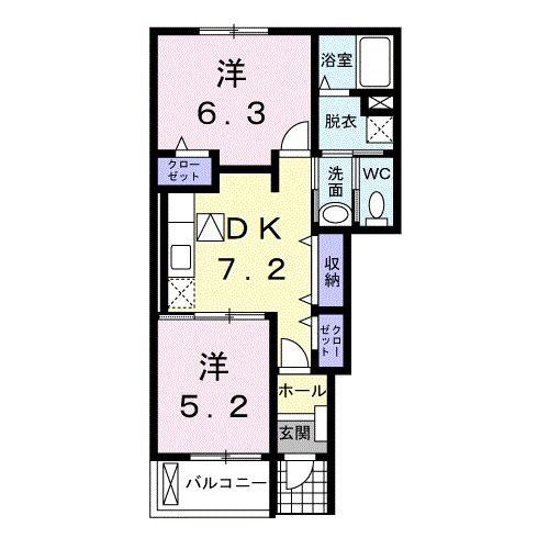 プランドール2(2DK/1階)の間取り写真