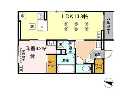 ブランドゥブレ西新(1LDK/3階)の間取り写真