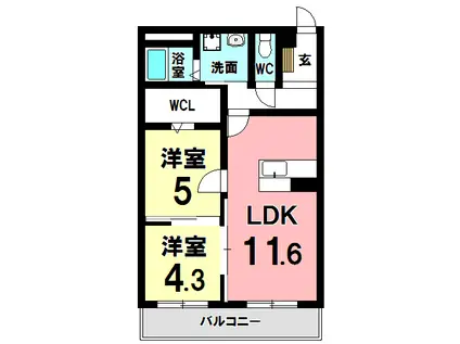 メゾンカモミールTOKI(2LDK/2階)の間取り写真