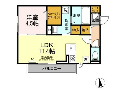 カトレアVI(1LDK/2階)の間取り写真