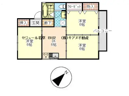 セジュール若草B棟(3DK/1階)の間取り写真