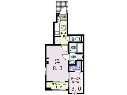 レーヴ旭I(1SK/1階)の間取り写真