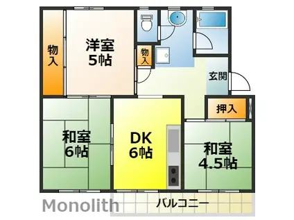 鶴山台28号棟(3DK/4階)の間取り写真