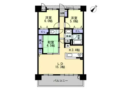 アルファライフ吉塚駅東(3LDK/5階)の間取り写真