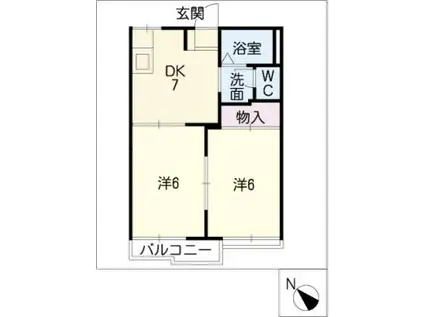 フレグランス牛川 C(2DK/2階)の間取り写真